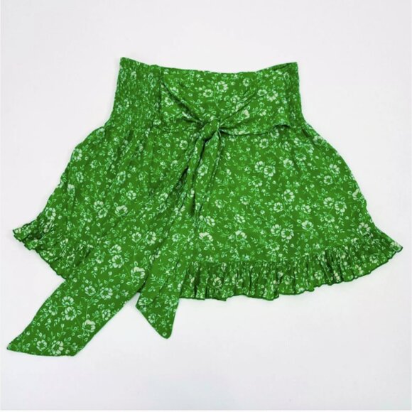 Free People Suri Convertible Skirt FP One Green Floral Print Smocked Tie - Picture 2 of 8